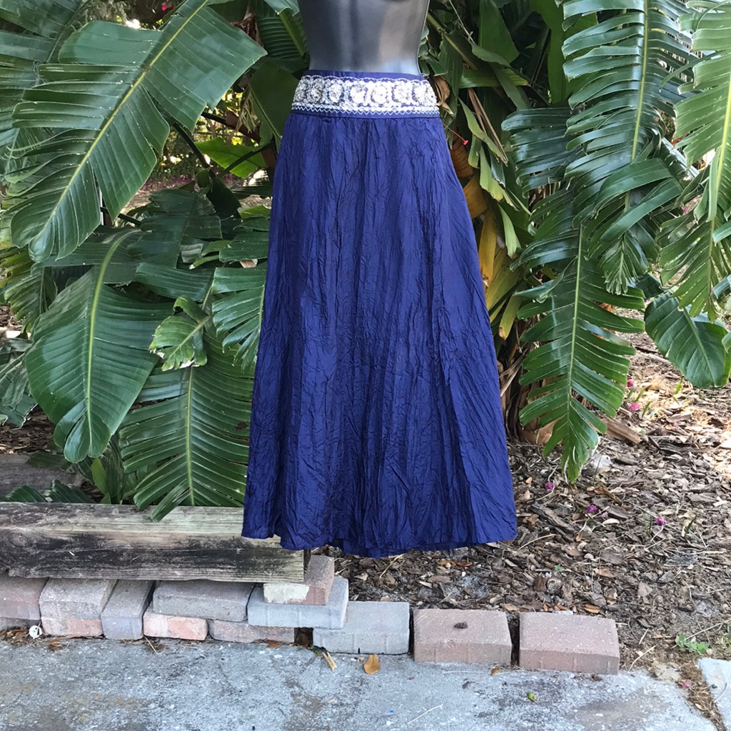 Carole Little Crinkle Silk Sequin Waist Maxi Skirt